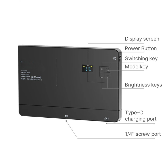 Compact Portable RGB LED Light Panel 15W with Built-In 8000mAh Battery and Wide 120° Beam