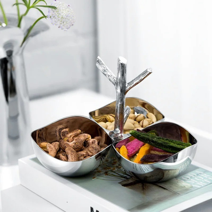 Solid Walnut Snack and Fruit Tray with Three Compartments for Home and Dining