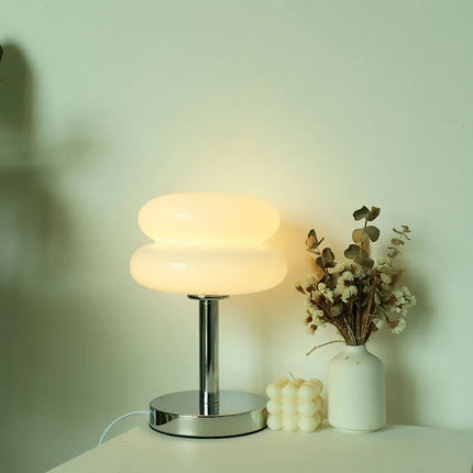 Portable Glass Table Lamp with Dual Color LED Bulb Modern Bedside Atmosphere Light