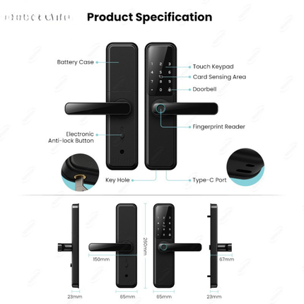 Smart Fingerprint Door Lock with App Access, Password and Key Entry