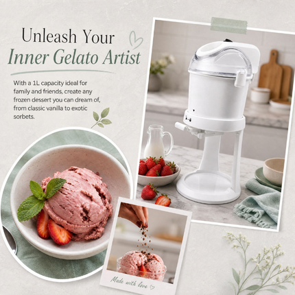 Portable 1L Ice Cream Maker with Automatic Mixing and Pre-Cooling for Homemade Desserts
