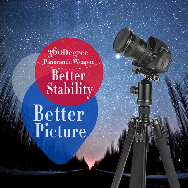 Professional Foldable Aluminum Tripod with 4-Section Legs & Bubble Level 1630mm