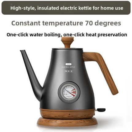 Retro Stainless Steel Electric Kettle with Long Spout, Thermometer & Automatic Shut-Off