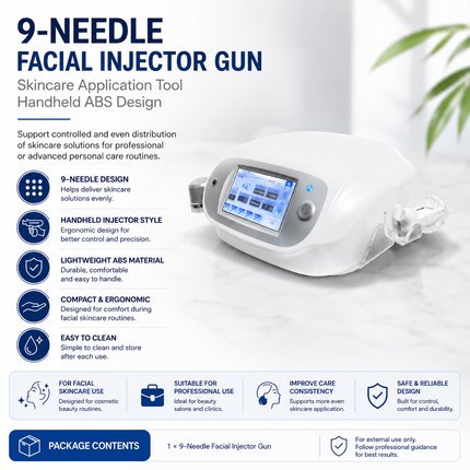 9-Needle Facial Injector Gun Skincare Application Tool Handheld ABS Design