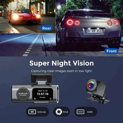Ultra HD Dual Channel Car Dash Cam with Wireless App Control & USB-C Power