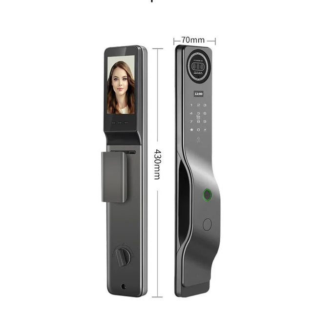 Matte Black Smart Electronic Door Lock Facial Password Card Tuya App Compatible Wooden Metal Doors