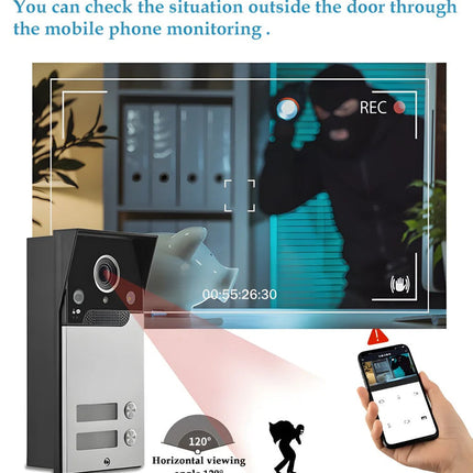 Multi-Unit Video Door Intercom System with 7-Inch TFT Display, Night Vision Camera & Door Unlock