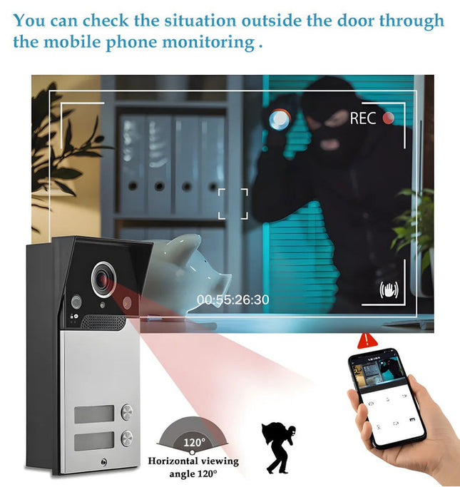 Multi-Unit Video Door Intercom System with 7-Inch TFT Display, Night Vision Camera & Door Unlock
