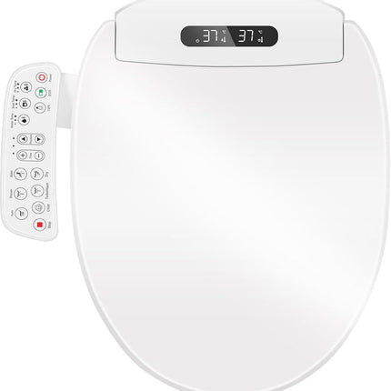 Electric Bidet Toilet Seat with Remote Control, Adjustable Wash Modes & Night Light