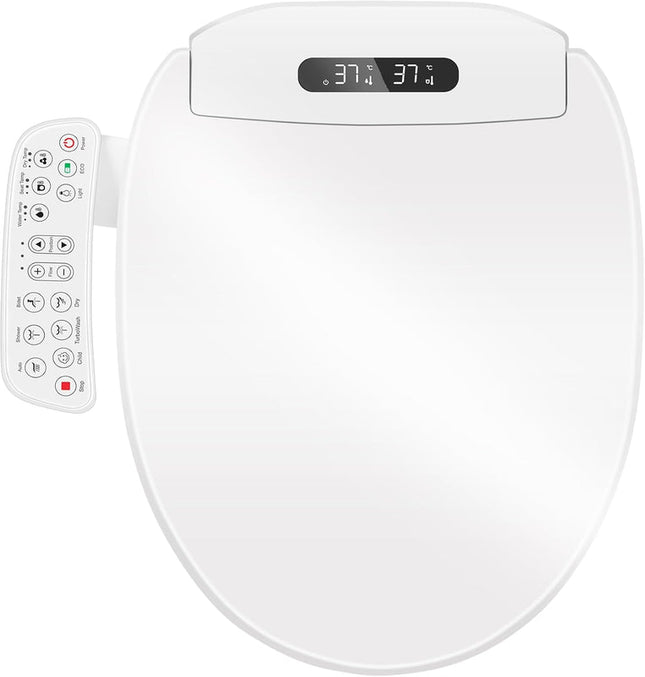 Electric Bidet Toilet Seat with Remote Control, Adjustable Wash Modes & Night Light