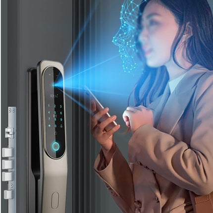 6-in-1 Smart Door Lock with Fingerprint, 3D Face, App, Password, Card & Key