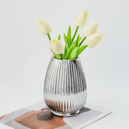 Modern Striped 304 Stainless Steel Decorative Vase with Mirror Finish for Tabletop and Indoor Styling