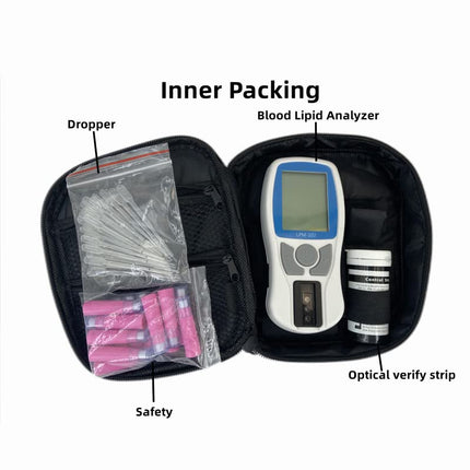 Portable Blood Lipid Meter Kit with Lancing Device and Travel Case – Measures TC, HDL, LDL