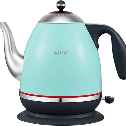 1.5L Retro Electric Kettle with Double Wall Stainless Steel Interior and 360° Swivel Base Blue