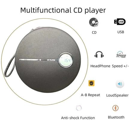 Bluetooth 5.0 Portable CD Player with MP3 Playback, Anti-Skip, Dual Speakers, USB Input & Rechargeable Battery