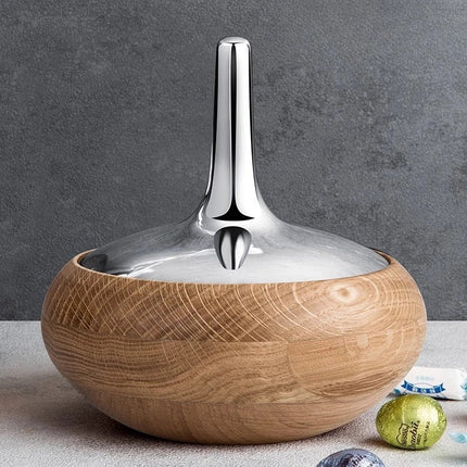 Nordic Airtight Storage Jar with Stainless Steel Lid and Beech Wood Base for Snacks, Tea, and Home Use