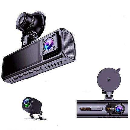 Portable 3-Channel Dash Camera 3.16" IPS Display 2.5K Front + Dual 720p Rear WiFi Black