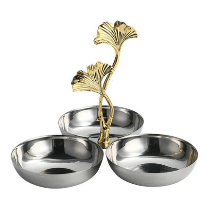 Ginkgo Leaf Design Serving Tray with Metal Stand for Fruit Snacks and Table Display