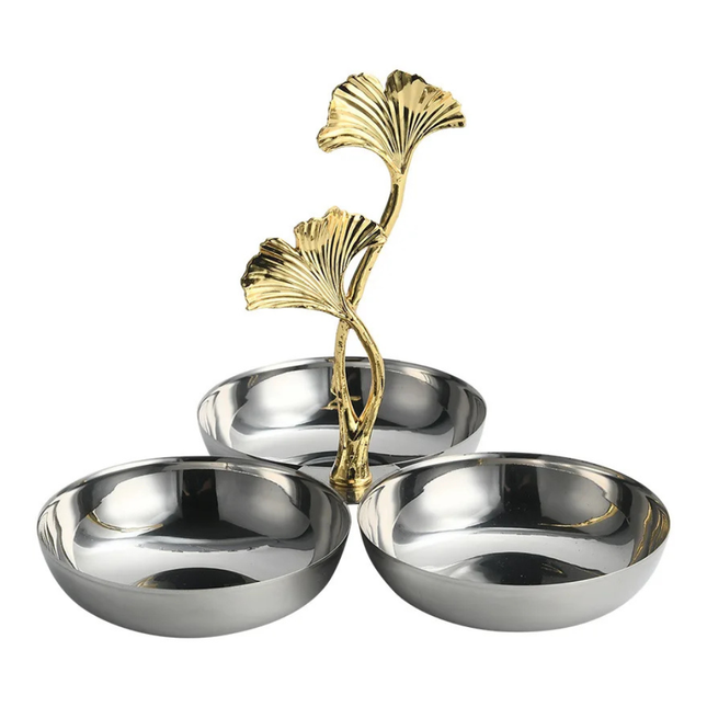 Ginkgo Leaf Design Serving Tray with Metal Stand for Fruit Snacks and Table Display