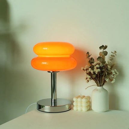Portable Glass Table Lamp with Dual Color LED Bulb Modern Bedside Atmosphere Light