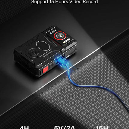 4K Wearable Body Camera 180 Degree Rotating Lens 15 Hour Recording