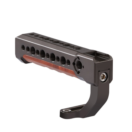 Universal Camera Cage Wooden Top Handle with Cold Shoe Mount – Ergonomic Grip for DSLR and Mirrorless Video Rigs