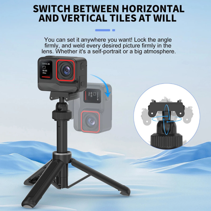 Portable Mini Extension Rod with Built-In Tripod and Adjustable Ball Head for Action Cameras