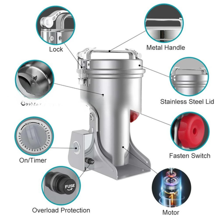 1900W Electric Grain Grinder with 800g Capacity Stainless Steel Spice Powder Machine