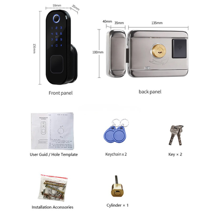 Waterproof Smart Rim Lock with Fingerprint, PIN Code & App Remote Access