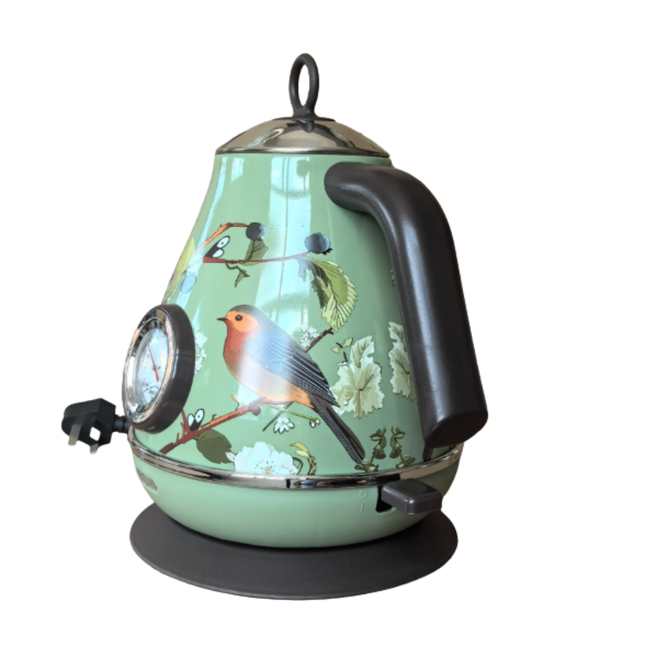 1.8L Stainless Steel Electric Kettle 1800W Retro Design with Temperature Gauge