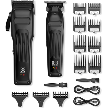 Cordless USB Rechargeable Hair Trimmer Set with LED Display Adjustable Stainless Steel Blades