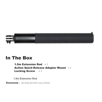 Portable Extension Rod for Action Camera with Adjustable 0.3-1.5m Length and 1/4 Inch Mount