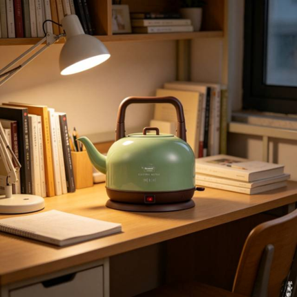 Compact Electric Glass Kettle Mini with Stainless Steel Body and Long Spout Design