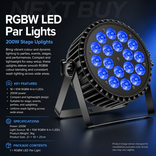 RGBW LED Par Lights 200W Stage Uplights 18x10W LEDs