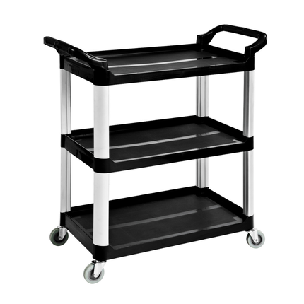 3-Tier Plastic Serving Trolley with Aluminum Frame for Restaurant and Kitchen Service