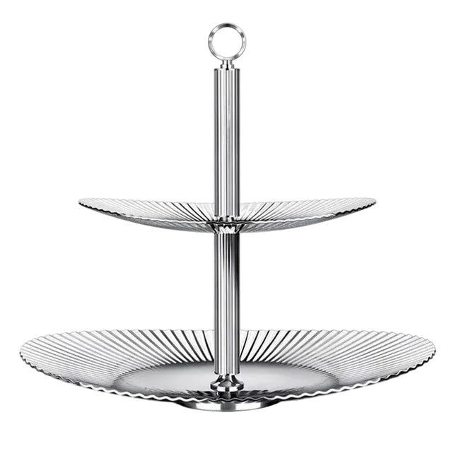 Modern Double-Tier Stainless Steel Fruit and Snack Plate