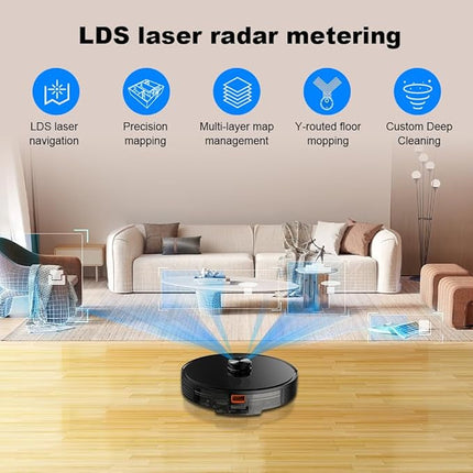 Smart Robot Vacuum Cleaner with Lidar Mapping, WiFi App Control and Mopping Function – Black