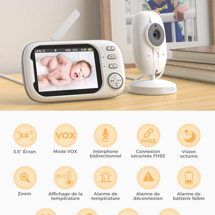 Portable 720P Baby Camera Monitor with Temperature Alert & Two-Way Audio