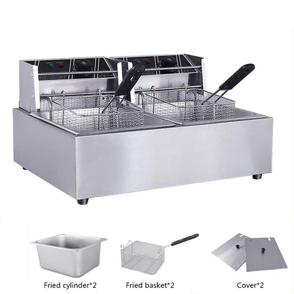 Commercial Stainless Steel Double Deep Fryer 2500W+2500W for Fast and Even Frying
