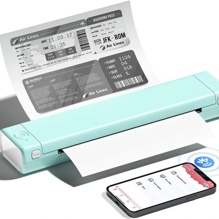 Wireless Compact A4 Thermal Document Printer with Rechargeable Battery – Cyan