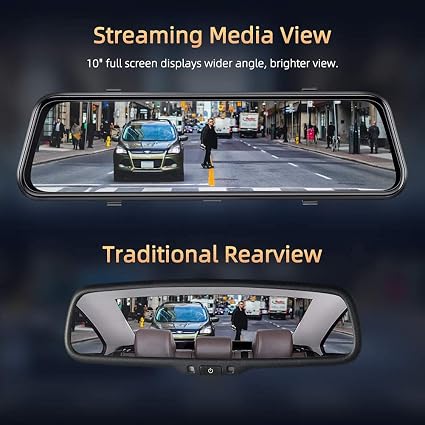 1080P Mirror Dash Cam with 10 Inch Touch Display, Front and Rear Recording Camera for Vehicles