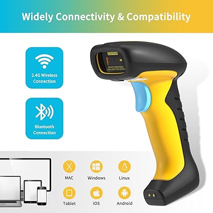 Heavy-Duty Cordless 1D/2D Barcode Scanner with Dual Wireless Bluetooth & 2.4GHz Connectivity
