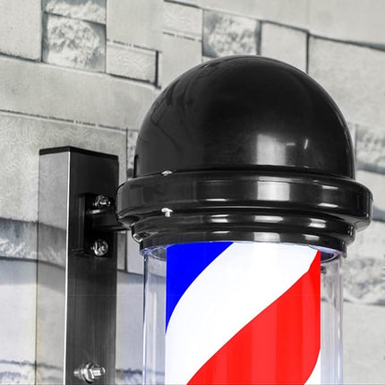 Classic LED Barber Pole Open Sign with Rotating Red White Blue Stripes for Salon Wall Mount