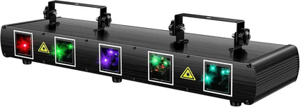 Professional RGBYC 5-Beam DJ Laser Light with Sound Sync, DMX Modes & 100+ Visual Effects