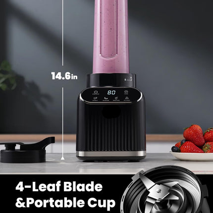 Electric 1200W Stainless Steel 6-Blade Countertop Blender for Smoothies and Shakes