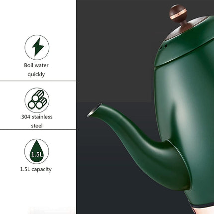 1.5L Retro Electric Kettle with Double Wall Stainless Steel Interior and 360° Swivel Base Blue