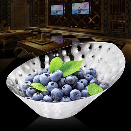 Decorative Stainless Steel Fruit Plate with Beveled Edge – Hand-Polished & Hammered Finish for Home and Dining