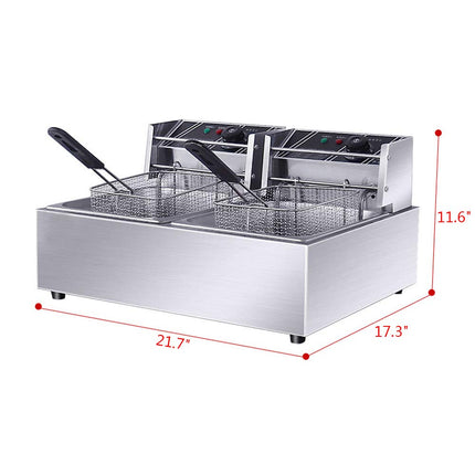 Commercial Stainless Steel Double Deep Fryer 2500W+2500W for Fast and Even Frying