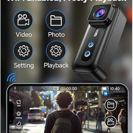 Small HD 4K Chest Mount Camera, Wireless WiFi Cycling and Personal Recording Device