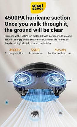 Robot Vacuum and Mop Cleaner with Laser Navigation, 3 Suction Levels and Water Tank